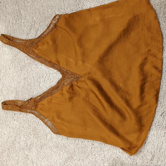 Free People Tops - Free People Lace Trim Tank Top in Mustard